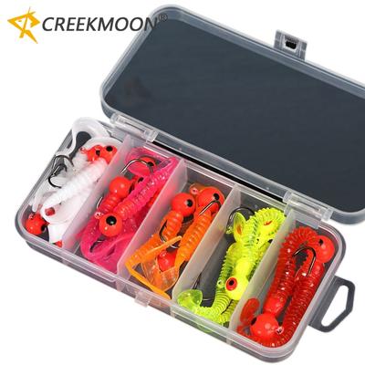 3D Eye Fishing Soft Lure Set 18pcs Silicone Baits with Lead Jig Head Fishhook Offset Hooks Worm Carp Sea Bass Fishing Tackle Kit
