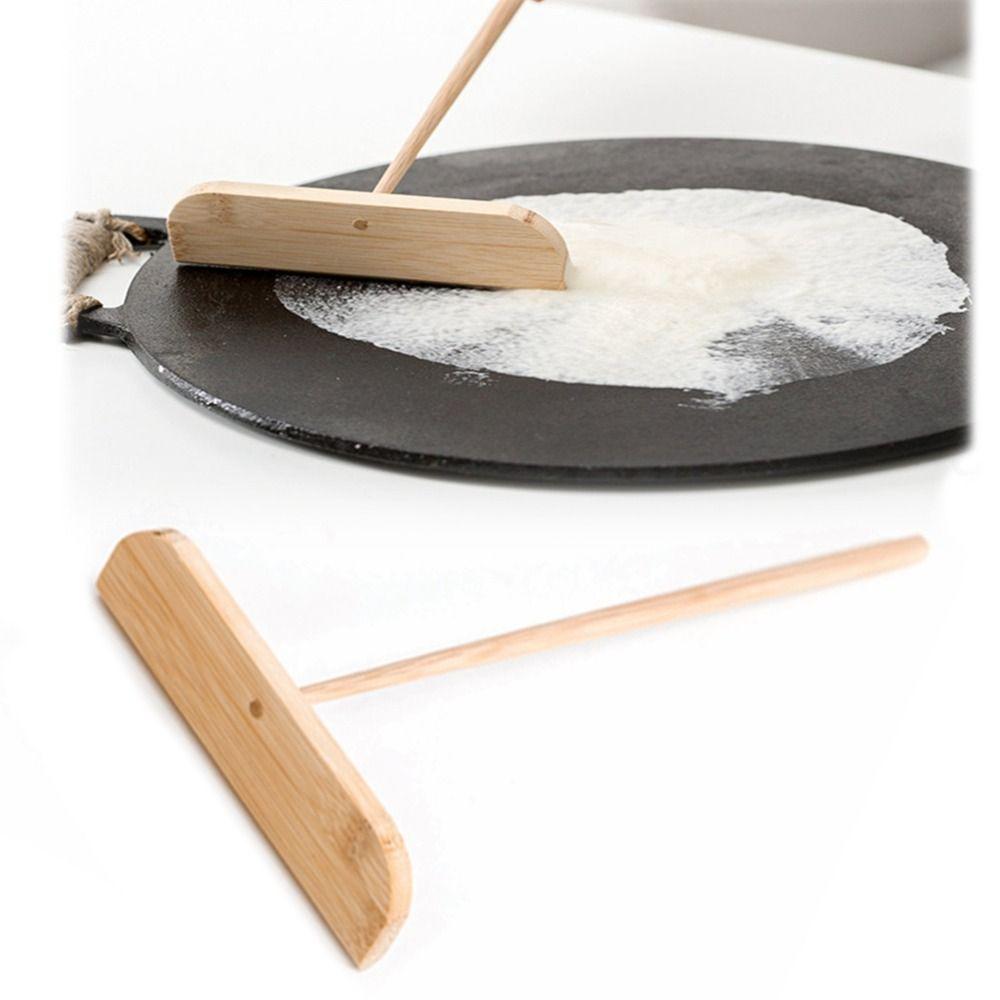 2pcs Washable Pancake Rake Long Handle Bamboo Pancake Rake Portable Pancake Spreader Crepe Pan