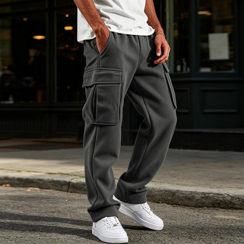 Herren-Jogginghose mit 4 Taschen, elastischer Bund mit Kordelzug, gerade Beine, Trainingshose