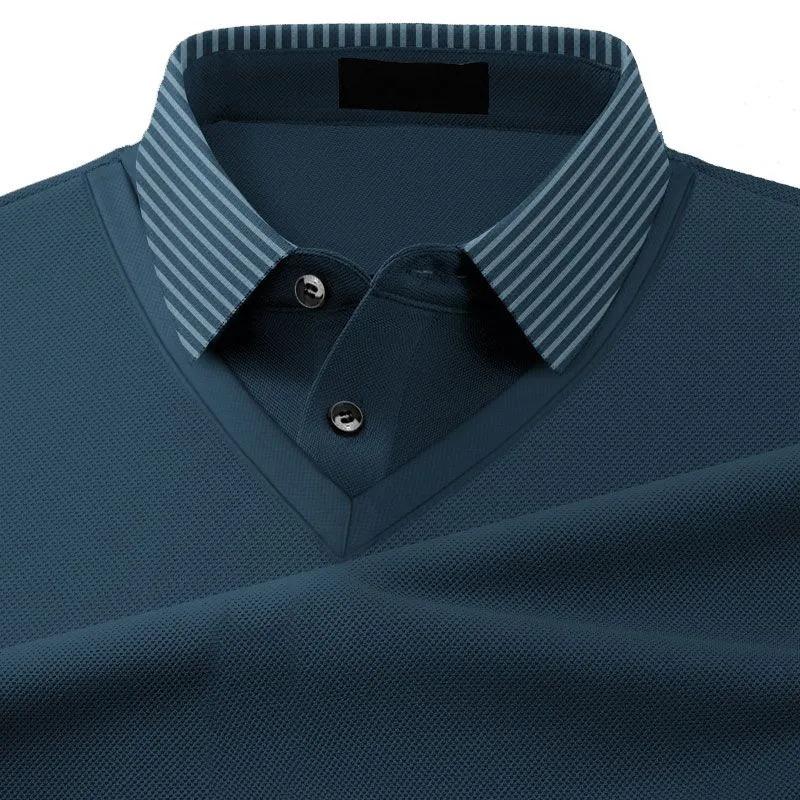 Herren Einfarbiges Patchwork-Kragen Kurzarm Polohemd