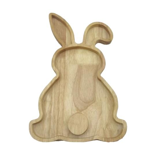 Easter Bunny Serving Tray Rustic Rectangular Platter for Snacks Meals Stackable Wood Dinner Plate for Home Kitchen Party Picnic