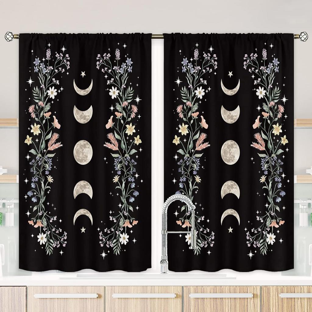 Vintage Gothic Skull Curtains Bedroom Witchy Spooky Retro Wizard Magic Bookshelf Black Mysterious Succulent Plant Curtain For Master Polyester With