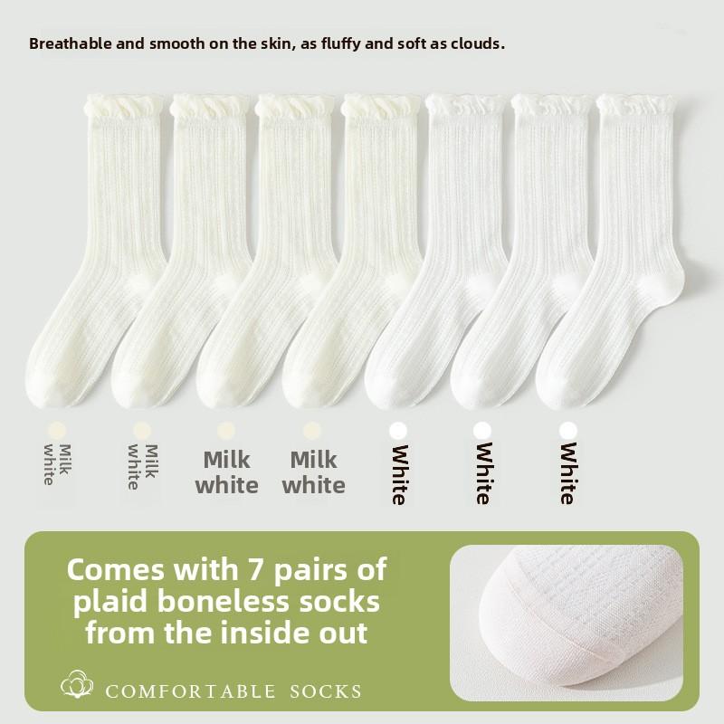 7 Pairs of Women's Summer Thin Cotton Wicking Sweat Breathable Mesh Lace Boneless Pile Socks