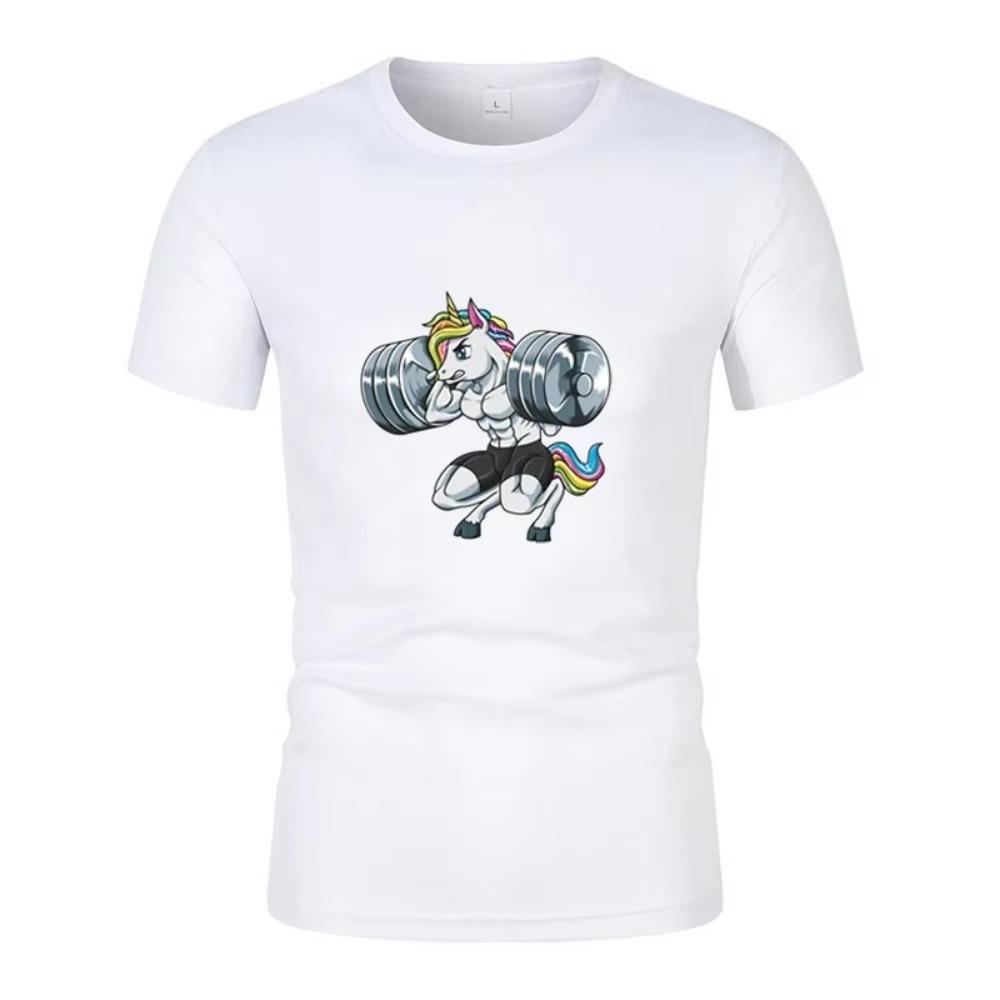 Fun Gym Unicorn Weightlifting Fitness Bodybuilding Printed Round Neck T-Shirt Summer Breathable Quick-Dryingcasual Short Sleeves
