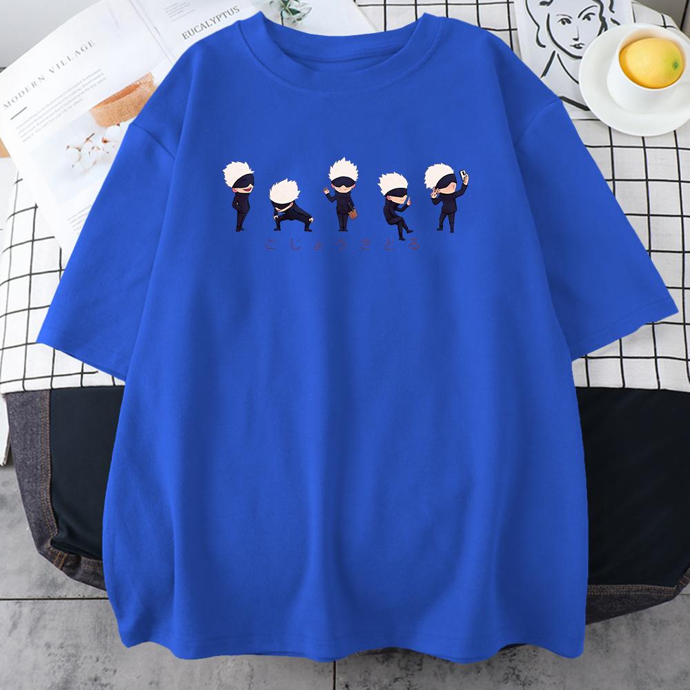 Anime japonez Lil Gojo Imprime Tricou din bumbac pentru bărbați Îmbrăcăminte cu personalitate Street Hip Hop tricouri oversize casual pentru bărbați cu mânecă scurtă