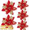 100pcs Glitter Artifical Christmas Flowers Mreey Christmas Tree Decoration Happy New Year Ornaments Xmas Fake Flowers natal