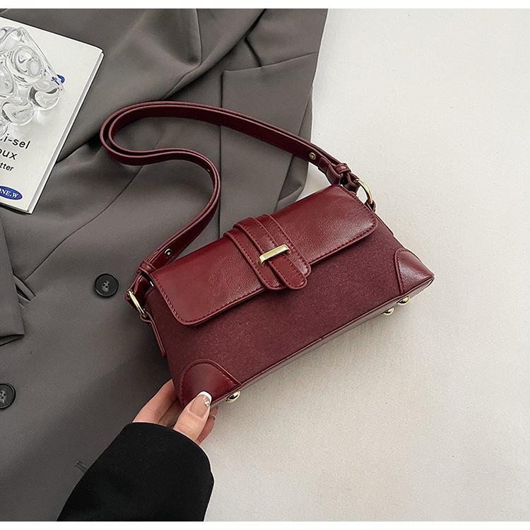 

Вінтажна коричнева маленька сумка Maillard жіноча 2025 нова весна-літо універсальна сумка-месенджер на одне плече під пахвою сумка-багет червоний