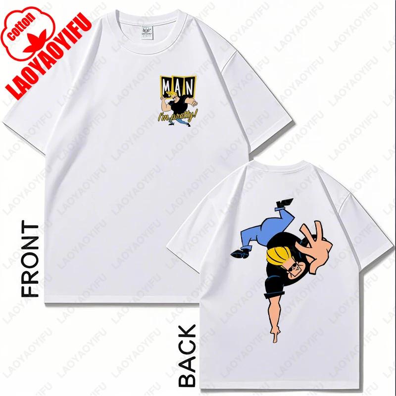 Vintage Cartoon Network Johnny Bravo Was Here Reckless Cotton Tshirt Im Pretty Graphic Print Tops Unisex Women Streetwear Tee Gift
