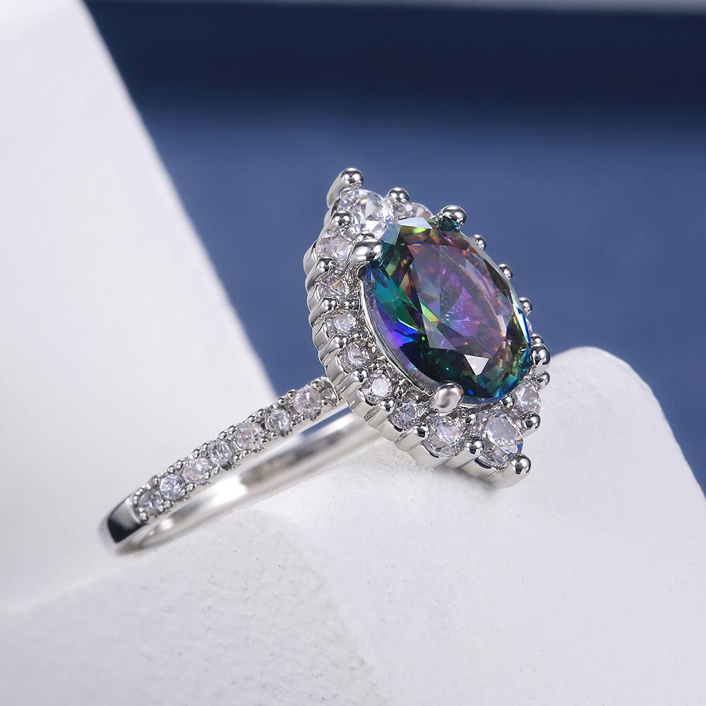New Marquise Shape Oval Colorful Zircon Women Ring Gorgeous Wedding Anniversary Birthday Gift for Wife/Mother/Grandmother