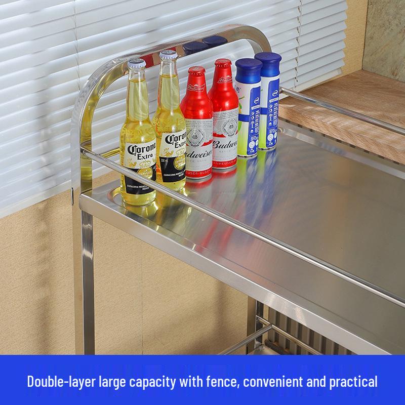 Stainless Steel Double-Layer Liquor Trolley with Railing