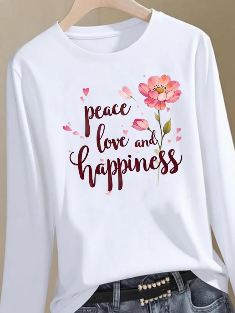 (Asian Size) flower style trend Clothing Women Graphic Tee o-neck Print T Shirt Casual autumn winter spring Fashion Top Long Sleeve T-shirts
