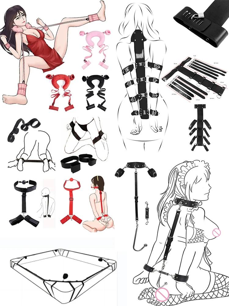 Adult Game Restraints Fetish Erotic Sex Toys For Couples Women Bandage Slave Collars Obedience Handcuffs Master Bondage Kit