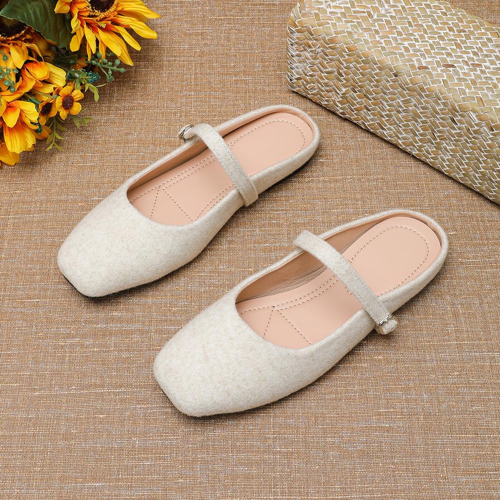 Fashion Flat Shoes for Women's Slippers Half  French Retro Suede 2025 Spring and Autumn New Plus Size Women's Shoes Slippers Women