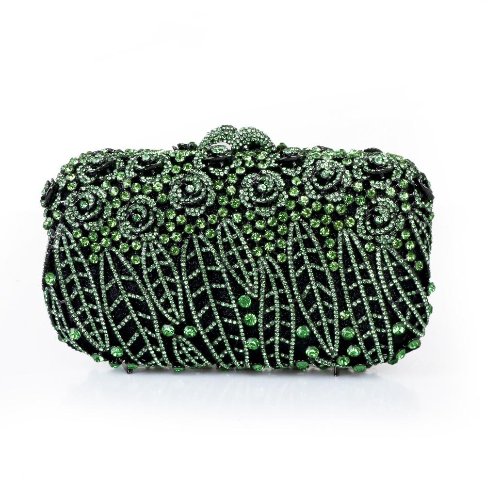 Volle Steine Blume Party Box Clutch Lila/grün Kristall Abendtasche Hochzeit Braut Minaudiere Handtaschen Kette Damen Tasche
