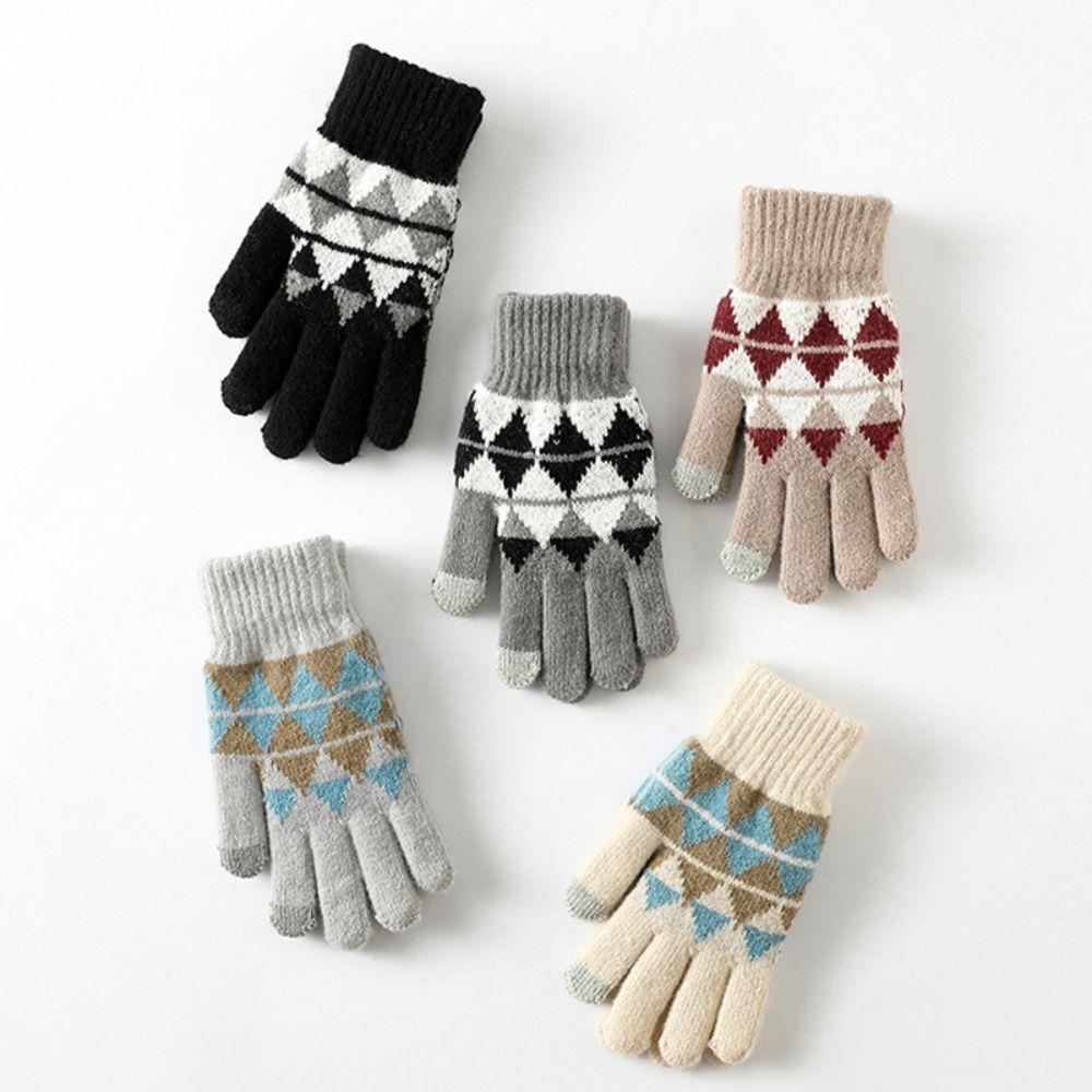 Thickened Winter Gloves Touchscreen Finger Separated Warm Gloves Cute Knitted Gloves  Autumn Winter