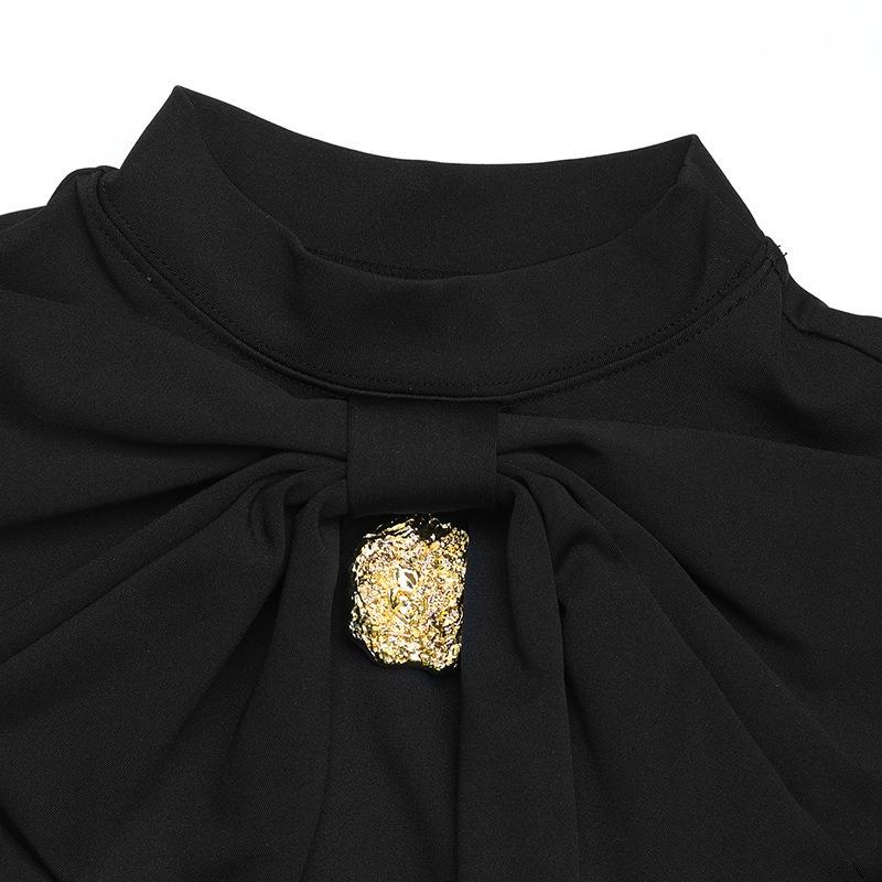 YYFS Damenmode Frühling Herbst Einfarbig Druck Langarm Halb Rollkragen Hohe Taille Freizeitkleider