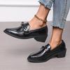 Fashion PU Leather Women's Shoes 2025 Spring Pointed Toe Slip-on Women's Casual Loafers Elegant Bow Office Med Heel Shoes Zapatos Mujer