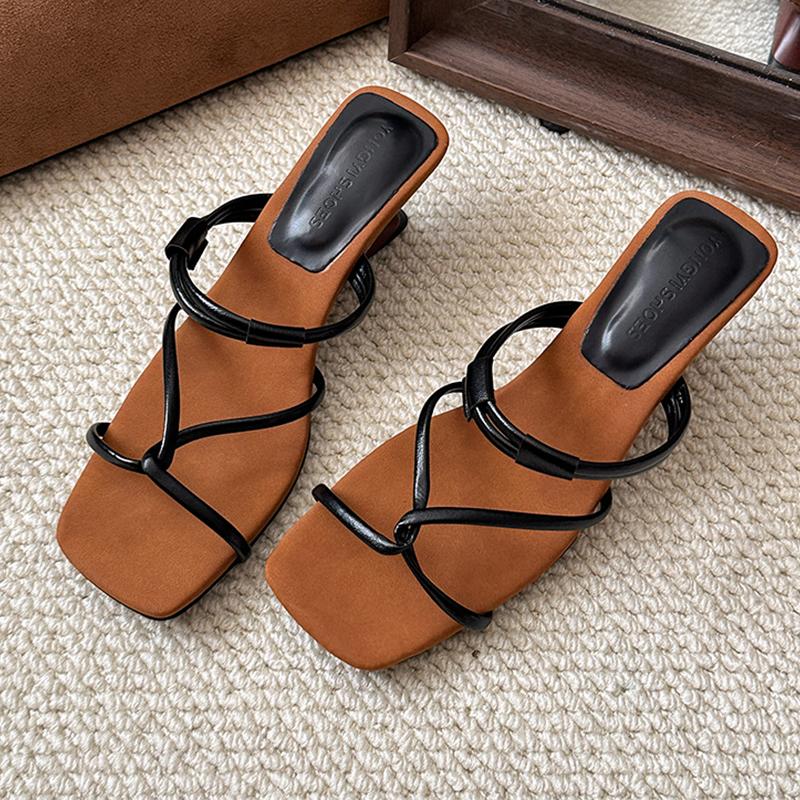 

Fashion Women Slippers Fashion Mid Heels Dress Shoes Designer Elegant Pumps Summer Heeled Shoes Woman 2025 New Brand Zapatillas De Mujer 35 чёрный