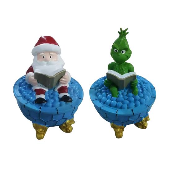 Christmas Santa Claus Bubble Bath Lamp 3D Santa Reading A Book In Bathtub Sculpture Cute Resin Night Light for Desktop Decor