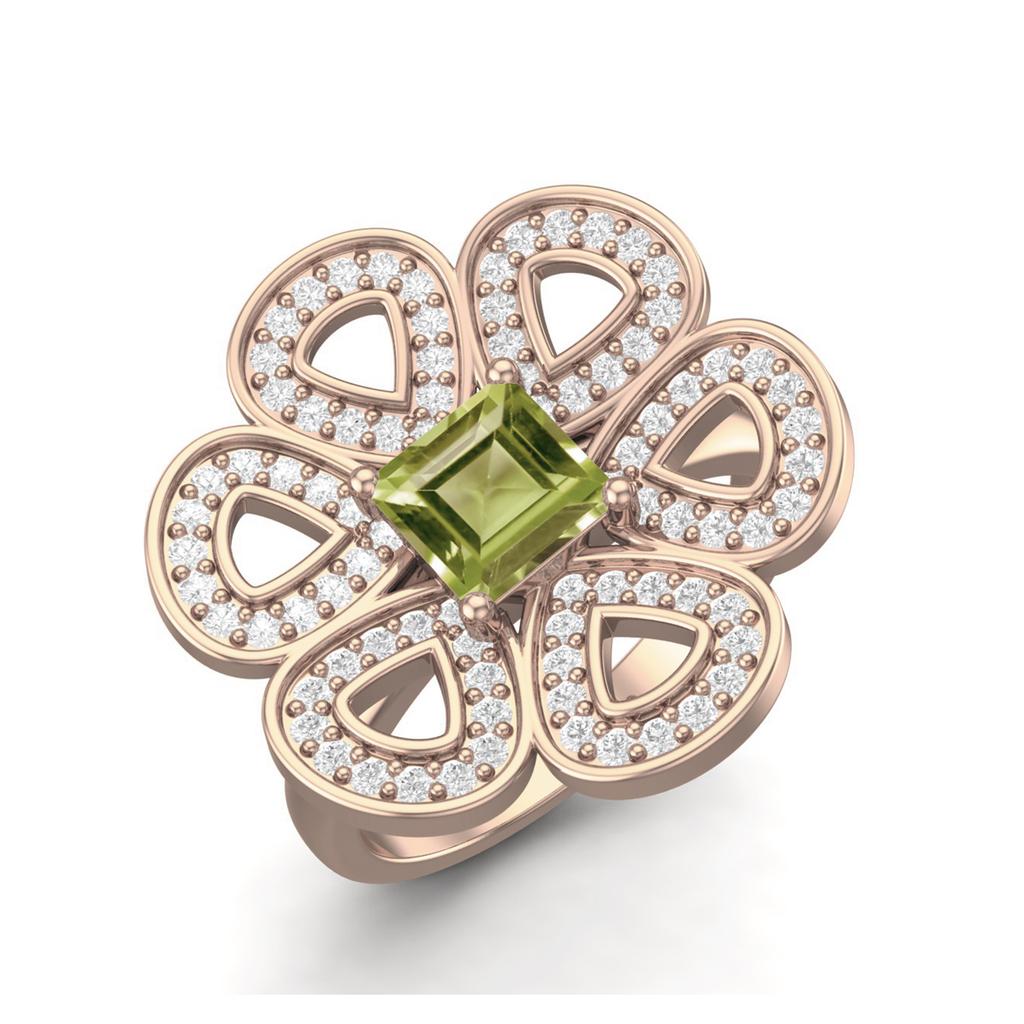 1.33 Ctw Square Peridot 925 Sterling Silver Rose Vermeil Cocktail Women Wedding Ring