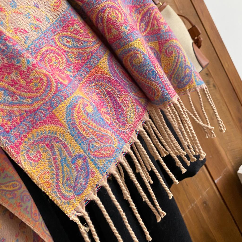 Scarf Autumn And Winter Thickened Scarf Ethnic Style Colored Tassel Travel With Cashew Flower
