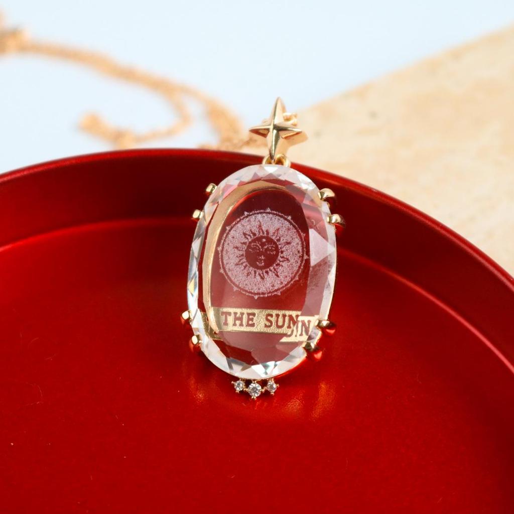 Vintage Sun & Moon Tarot Card Necklace - Cross-Border Crystal Pattern Sweater Chain (18K)