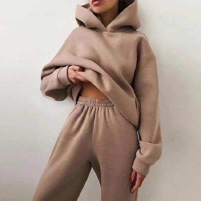 2023 Pantalones de suéter de manga larga engrosados ​​​​Conjunto de 2 piezas Chándal Mujeres Sportwear Fleece Sudaderas con capucha Sudaderas Sudaderas Pantalones holgados Jogger Pant Trajes