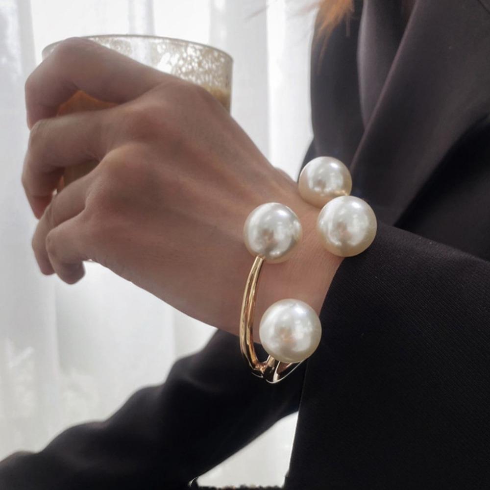 Metal Pearl Geometric Bracelet Jewelry Curtain Buckle Punk Wide Cuff Bangles  Girls