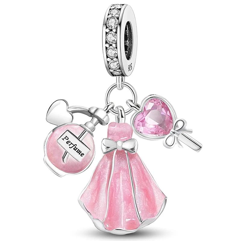 Copper Puppy Girl Car Pink Series Charms Beads Fit Original Pan Bracelet Bangle High Quality Diy Jewelry For Womens