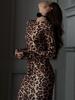 2026 Women's Sexy Leopard Print High Waist Slim Fit Dress with Long Sleeves & Round Neck