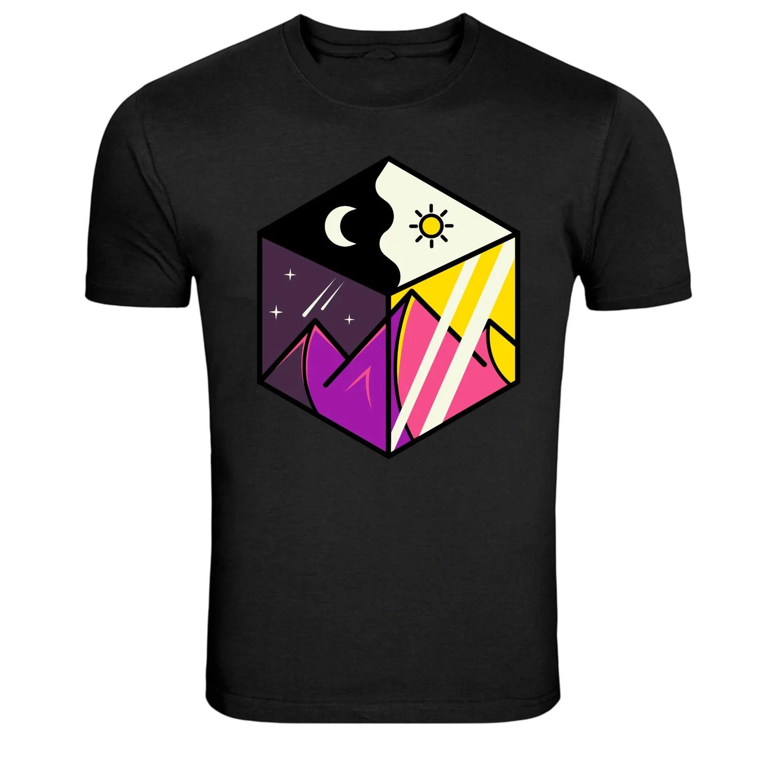 Day And Night Mountains Cube Abstract Graphic T-Shirt XS
