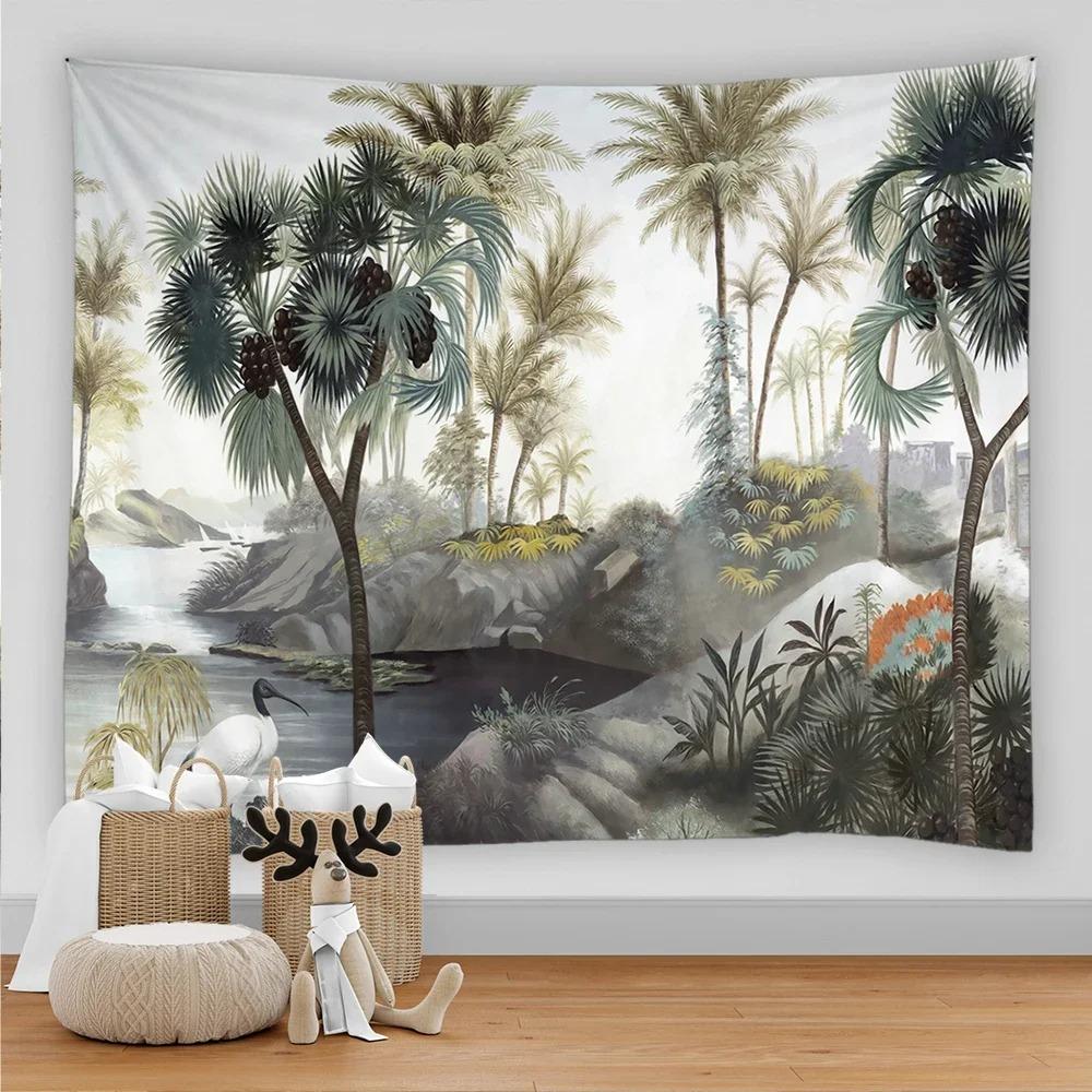 Tropical leaves flowers and birds beach wall hanging animal background palm tree wall hanging tapestry wall cloth carpet