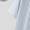 INCERUN Men Short Sleeve Shirts Lapel Stitching Striped Loose Shirts