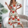 Women Off Shoulder Ruffle Sleeve Floral Print Loose Fit Holiday Beach Dress Casual Relaxed Style Summer Sundress