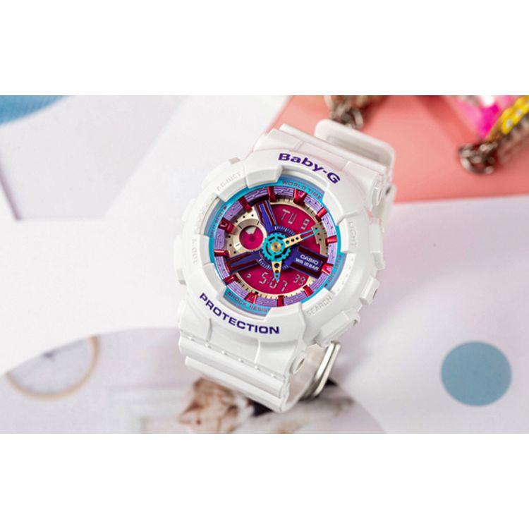 Casio Baby-G Series Trendy Fashion Color Block Waterproof Dual Display Quartz Movement Resin Strap Watch Women watches Red BA-112-7A