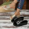 Summer New Slippers – Thick Sole Fashionable Versatile Slide Sandals with Rhinestone Square Buckle for Women