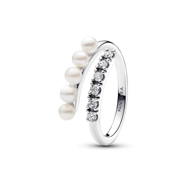 Pandora Geometric Design 925 Silver Pearl Cubic Zirconia Ring Women ring 193145C01 48
