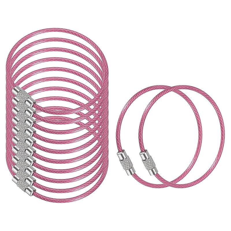 

[PATIKIL] 5.9 length wire keychain cable 12 pieces stainless steel keyring loop pink