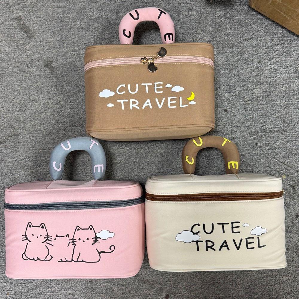 Portable Cosmetic Bags with Handle Toiletry Pouch Convenient Travel Makeup Bag Casual Shopping