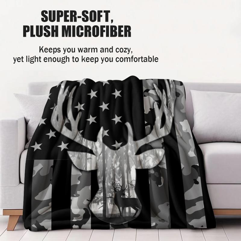 Flag Deer Printed Blanket,Soft Cozy Flannel Bed Blanket/Couch Blanket/Decorative Blanket/Camping Blanket,Perfect Holiday Gifts
