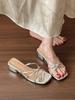 Fashion Comfortable Women's Open-Toe Slippers Summer Outdoor Wear 2025 New Sle  Knot Flat Heel Wide Strap Sandals for Skirts