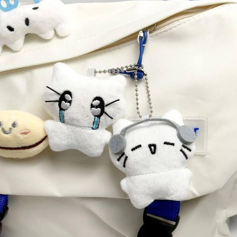 Cute Headphones Cat and Crying Cat Doll Couple Keychain Mini Cartoon Healing Plush Doll Keyring Bag Pendant Backpack Decoration