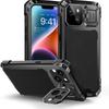 For IPhone Air 17 16 15 Plus 14 Pro Max Heavy Aluminum Metal Magnetic Case Camera Stand Screen Protector Shockproof Rugged Cover