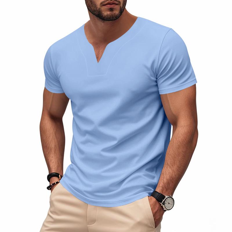 Summer V-neck Quick-drying Skin-friendly Loose Pure-color Short-sleeved Men’s T-shirts