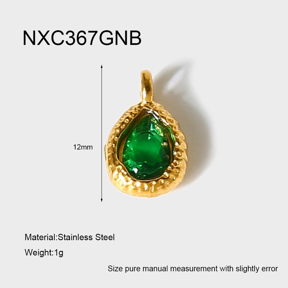 18K Gold-Plated Zircon Water Drop Hammered Pendant - Stainless Steel, Waterproof DIY Jewelry Accessory