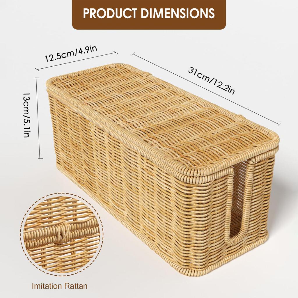 Rattan Organized Box with 180 Degree Flip Lid Design Desktop Cords Imitation for Mobile Phone Computer Wires boxes