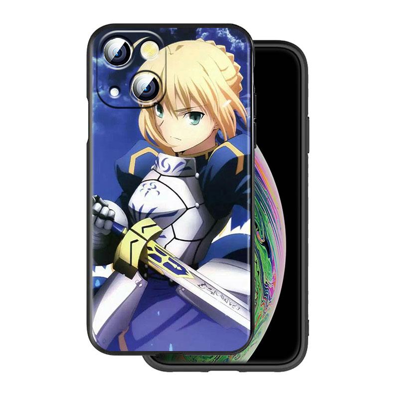 Anime fate stay night saber Cover For Apple iPhone 14 13 12 11 SE XS XR X 7 8 6 mini Plus Pro MAX 2020 Black Phone Case