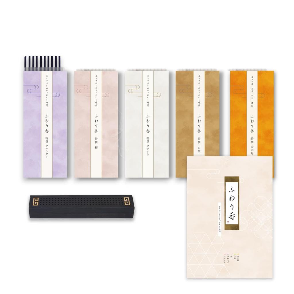 Five Scents, Including Sandalwood, Osmanthus, and Cherry Blossom, Offer a Relaxing Aroma. Low-smoke Incense Sticks with a Small Ebony Incense Burner