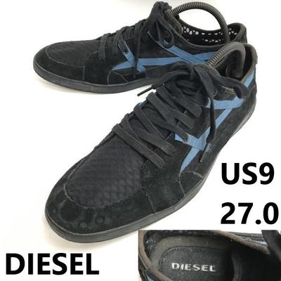 Lightweight Breathable Mesh Leather Sneakers Black X Blue Size USA9 (27.0cm)(USED)