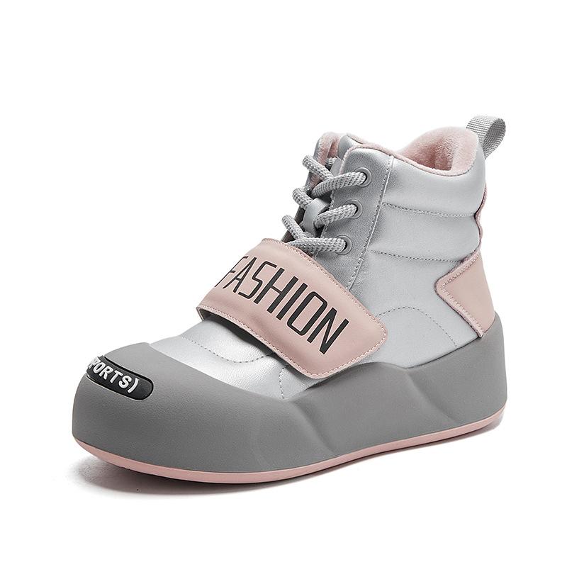 

Women s lace-up autumn and winter new versatile thick-soled heightening small velvet sports and leisure high-top shoes 40 срібло сірий колір